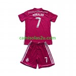 Camisolas de futebol Real Madrid Cristiano Ronaldo 7 2014-2015 Retro Criança Equipamento Alternativa Manga Curta